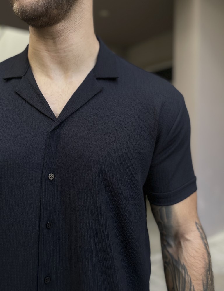 Ανδρικό μαύρο κοντομάνικο πουκάμισο TST1310M φωτογραφία